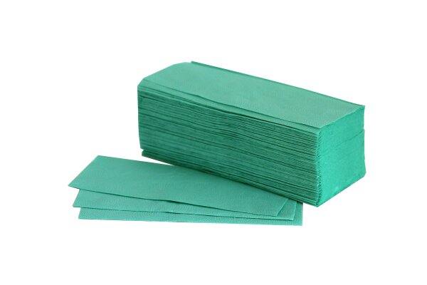 Falthandtücher DELUXE - 2 lagig - Zellstoff grün - 25 x 23 cm - V-Falz - Zick-Zack - 2 Verpackungen = 6.400 Blatt