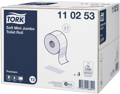 Tork T2 Premium - 110253 - Mini Jumbo Toilettenpapier - 2-lagig - 170 m - 12 Rollen